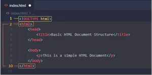 Screenshot of a basic HTML structure
